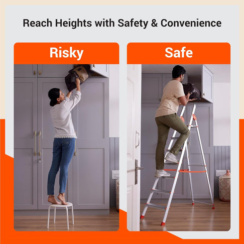 Bathla Advance 5-Step Foldable Aluminium Ladder For Home (Orange)
